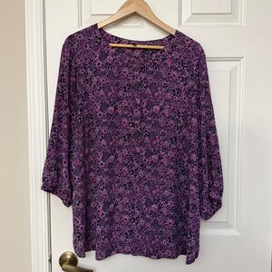 NYDJ Purple Floral 3/4 Sleeve Blouse